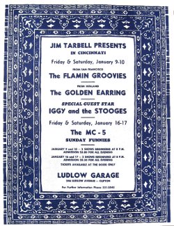 Golden Earring show flyer January 09, 1970 Cincinnati - Ludlow Garage